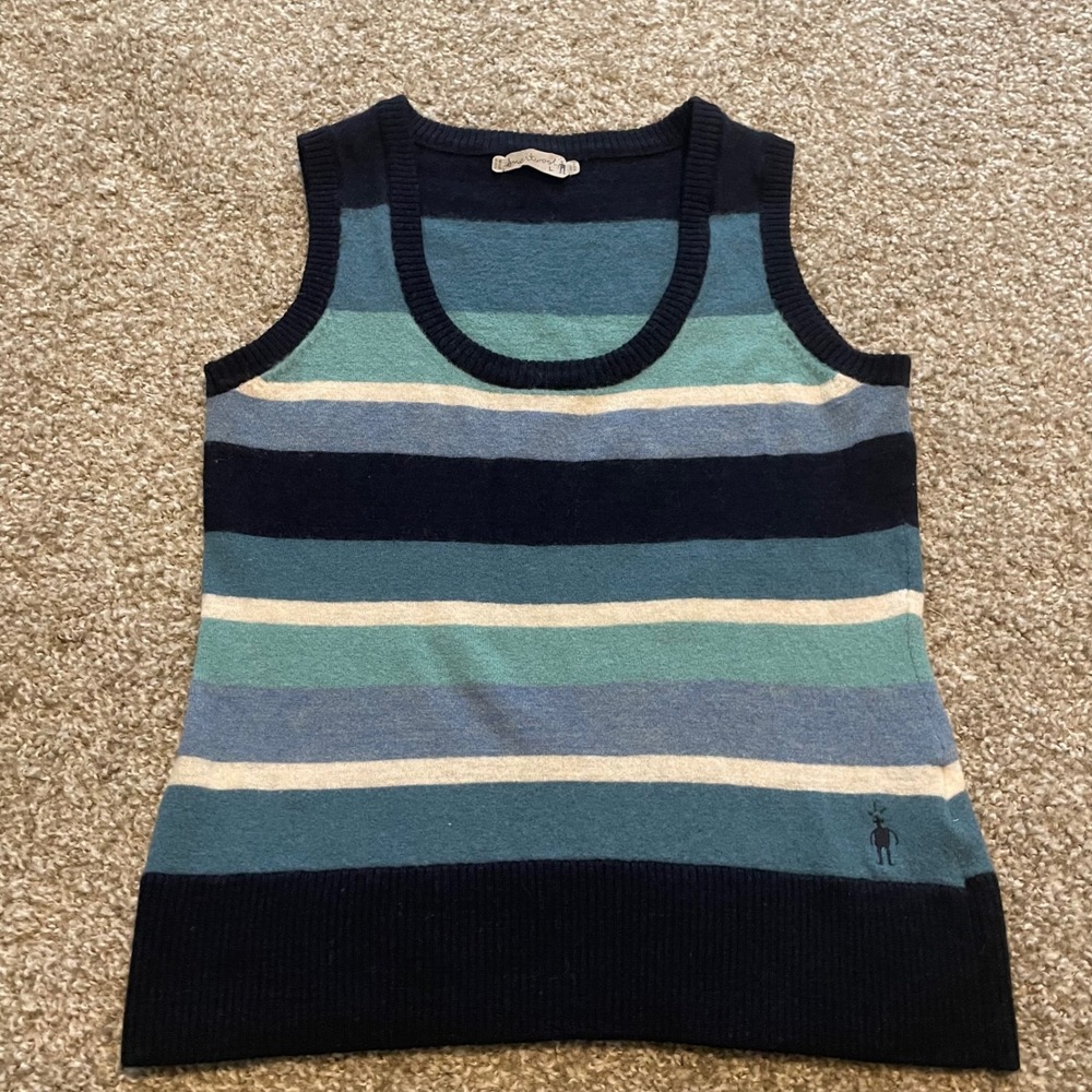 Smartwool Merino Striped Sweater Vest Blue L Classic‎ preppy Y2K academia casual